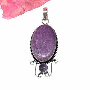Purpurite Necklace Pendant 925 Sterling Silver Overlay Purple Stone